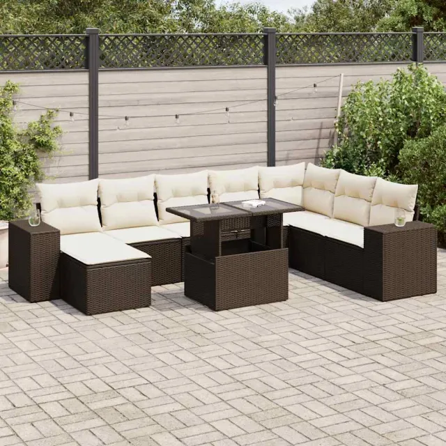 vidaXL 9-delige Loungeset met kussens poly rattan bruin, foto 2