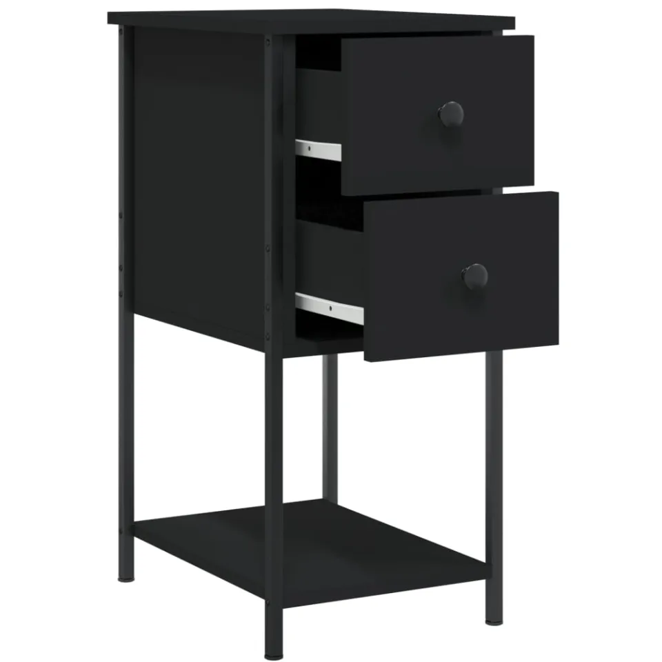 vidaXL Nachtkastjes 2 st 32x42x70 cm bewerkt hout zwart, foto 4