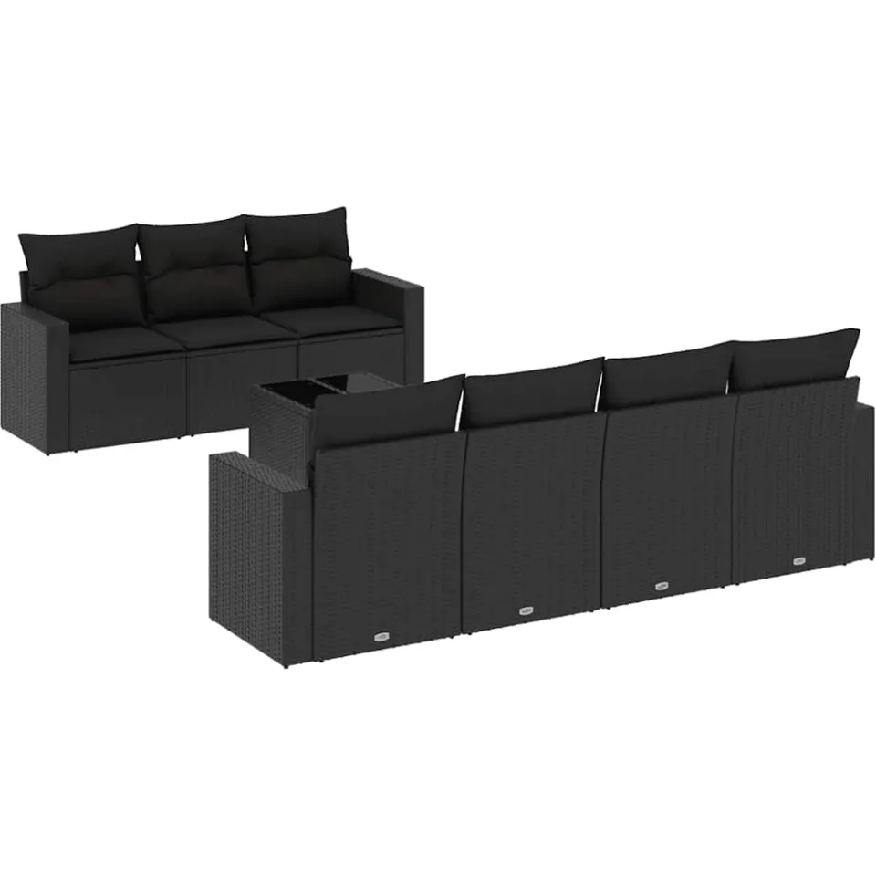 vidaXL 8-delige Loungeset met kussens poly rattan zwart