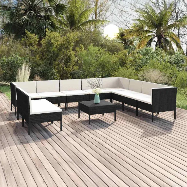 vidaXL 11-delige Loungeset met kussens poly rattan zwart, foto 2