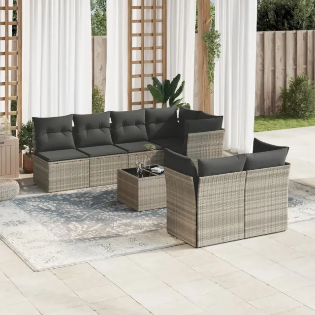 vidaXL 8-delige Loungeset met kussens poly rattan lichtgrijs grijs, foto 2