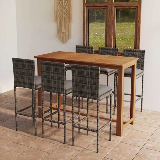 vidaXL 7-delige Tuinbarset met kussens grijs, foto 2