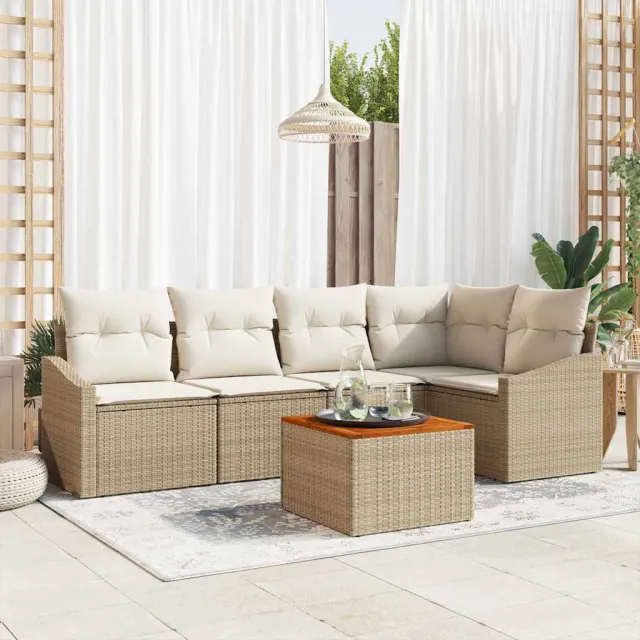 vidaXL Tuinbankenset 6 st Beige en Crème poly rattan, foto 2