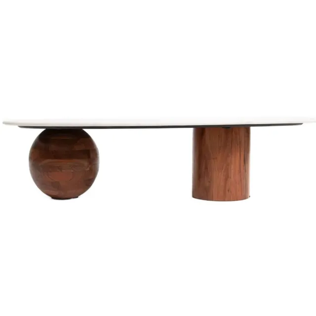Sissy-Boy salontafel met marmer blad en asymmetrisch onderstel beige