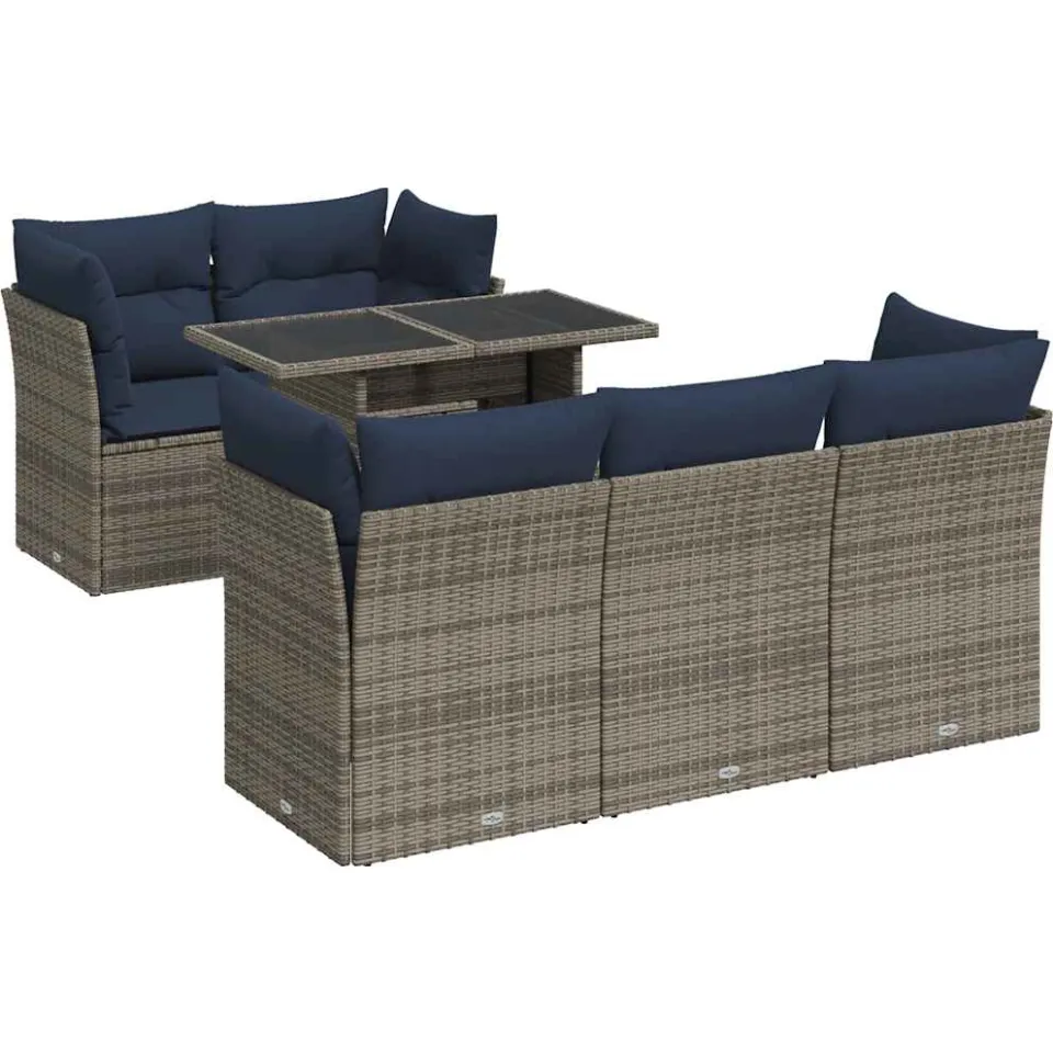 vidaXL 6-delige Loungeset met kussens poly rattan acacia grijs, foto 3