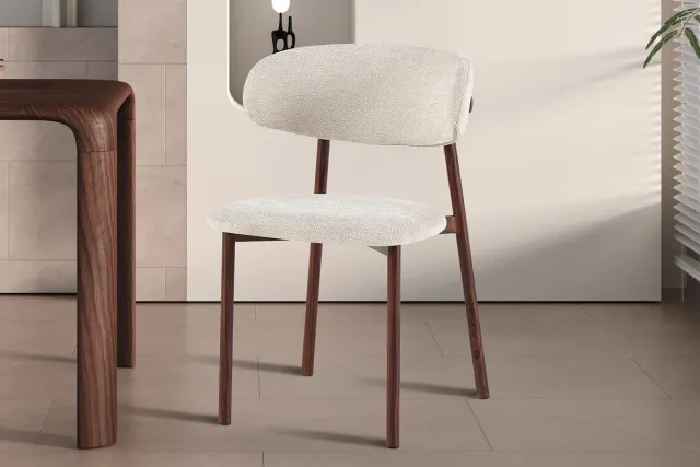 Rousseau Eetkamerstoel Coco Walnoot – Beige Stof – Metalen Onderstel in walnoot – Per Stuk Bruin|Beige