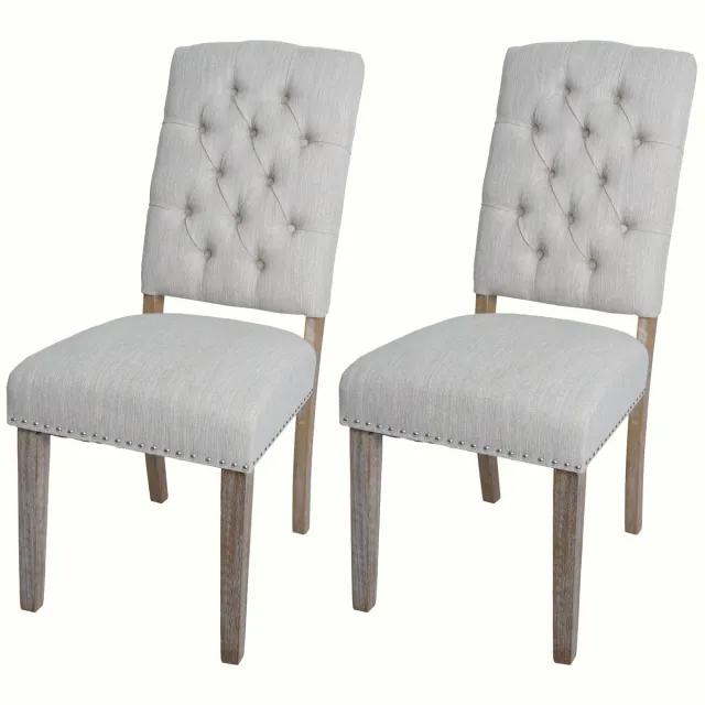 MCW Set van 2 eetkamerstoelen MCW-O66b, keukenstoel met bekleding, Chesterfield-rieten stof/textiel, lichtgrijs