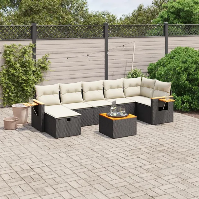 vidaXL 8-delige Loungeset met kussens poly rattan zwart, foto 2