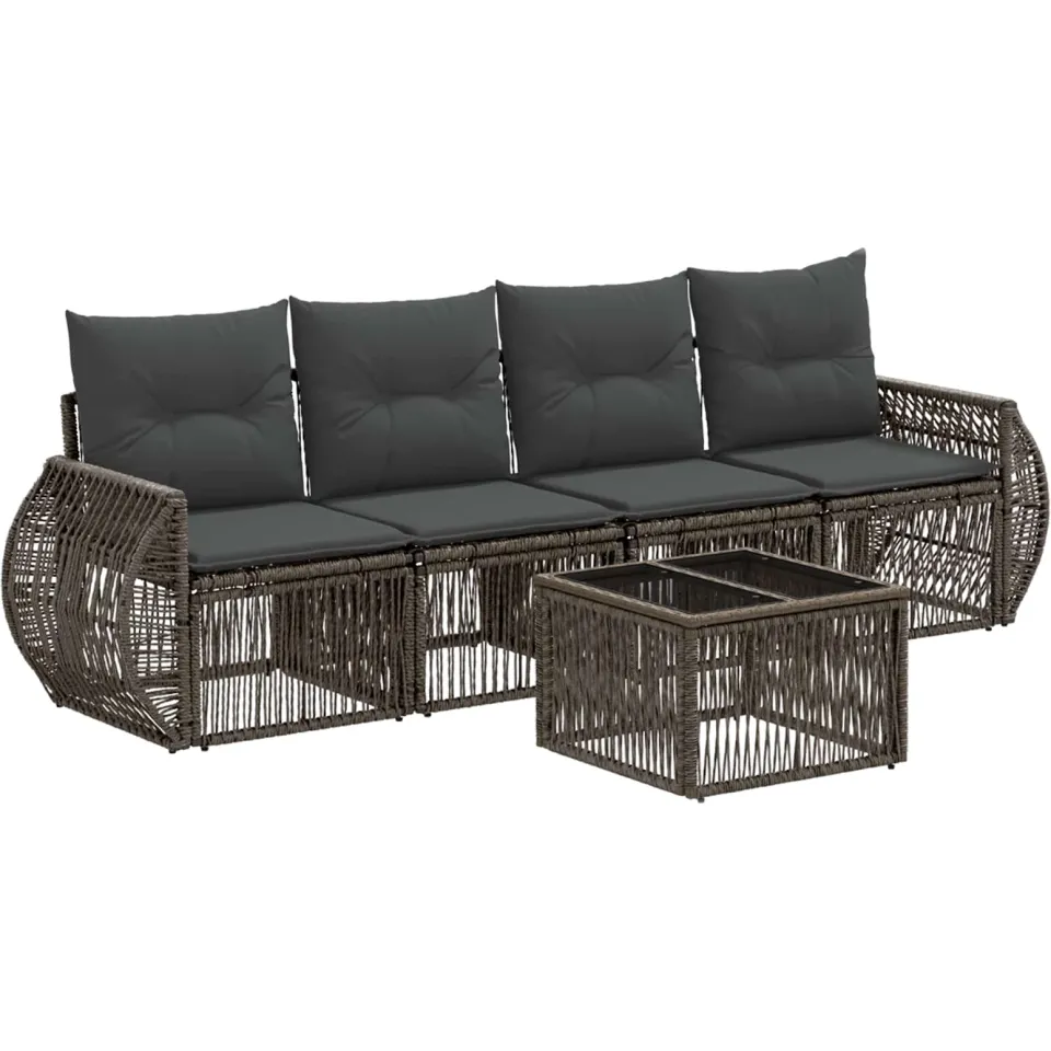 vidaXL Tuinbankenset 5 st 4-zits Grijs en Donkergrijs poly rattan, foto 3
