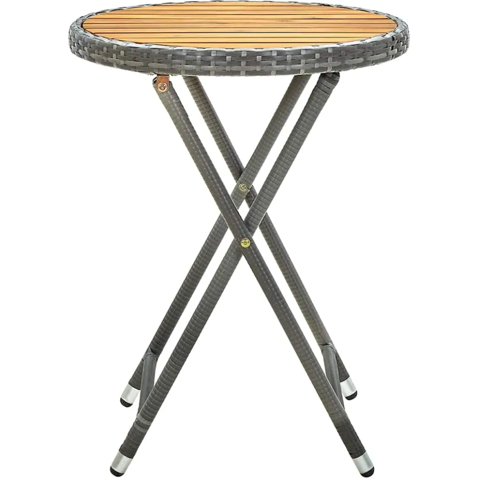vidaXL Tafeltje 60 cm poly rattan en massief acaciahout grijs, foto 3