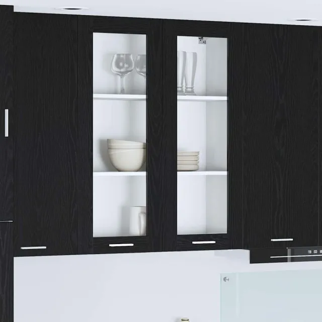 vidaXL Bovenkast met 2 glazen deuren Zwart eiken 80 x 31 x 100 cm