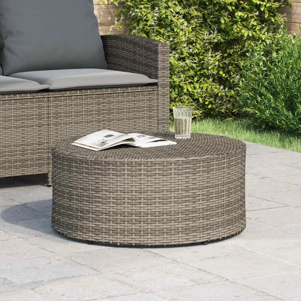 vidaXL Salontafel voor buiten Grijs Ø 68 x 30 cm polyrotan, foto 4