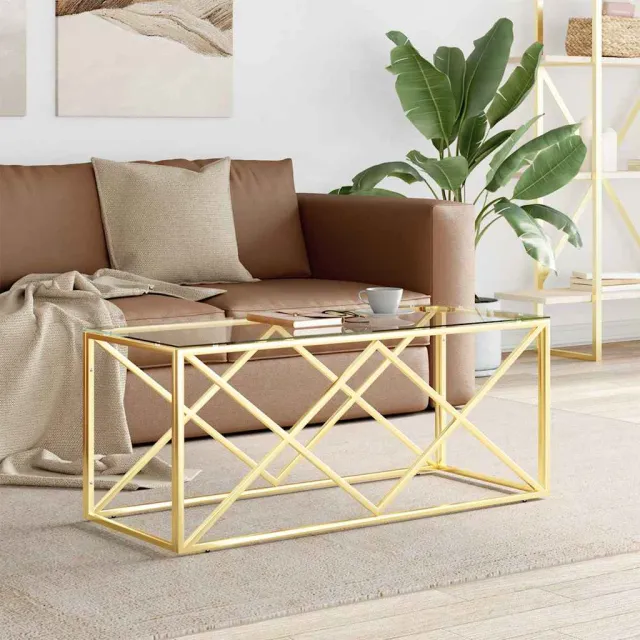 vidaXL Salontafel 110x45x45 cm roestvrij staal en glas Goud