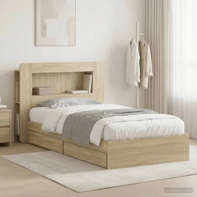 vidaXL Bedframe met opslag Sonoma Eiken 90 x 200 cm Bewerkt hout Bruin