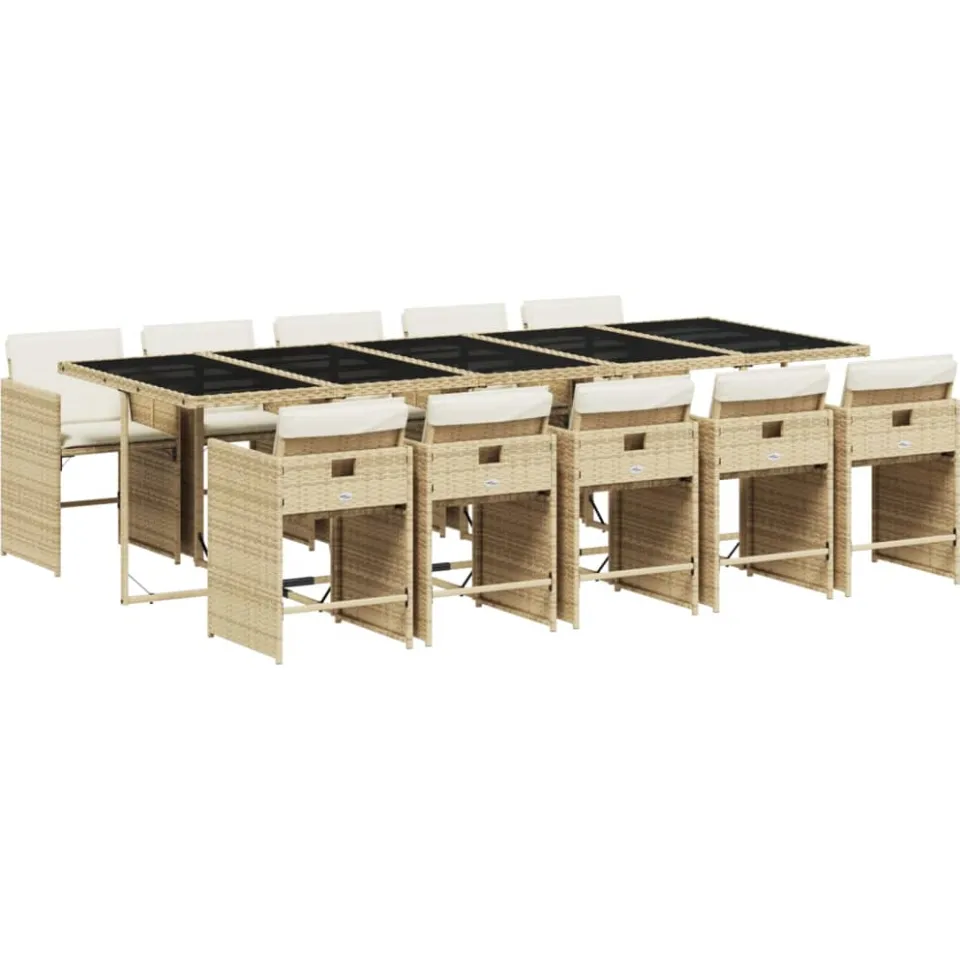 vidaXL 11-delige Tuinset met kussens poly rattan beige, foto 3