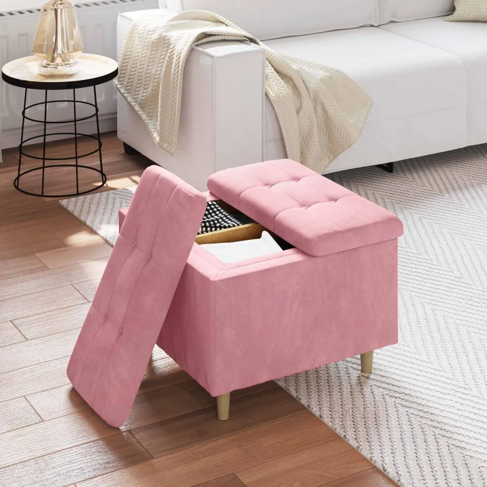 vidaXL Ottoman met Opbergruimte Roze 60 x 60 x 45 cm Fluweel, foto 4