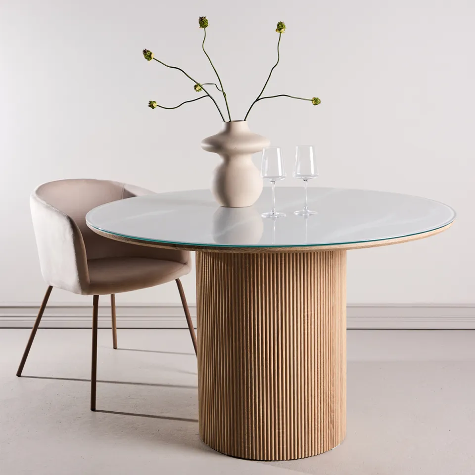 Nest living Maurits ronde eettafel met glazen tafelblad bruin - Ø120 cm, foto 2