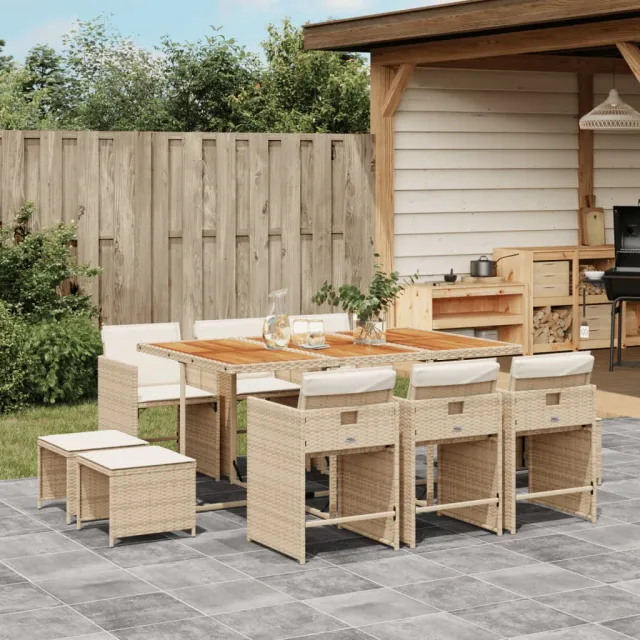 vidaXL 11-delige Tuinset met kussens poly rattan beige, foto 2