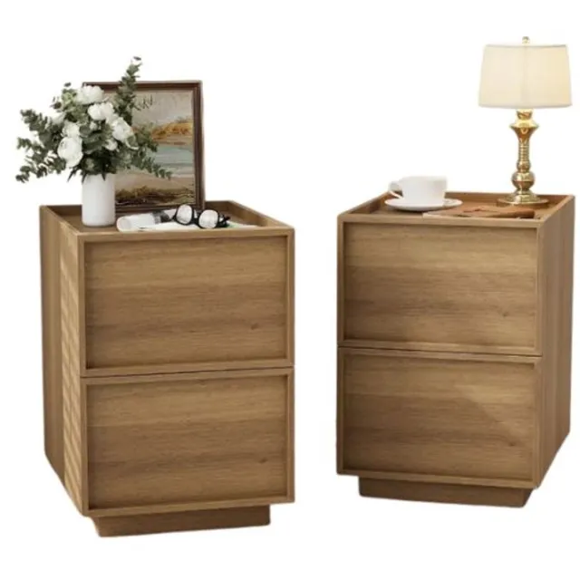 emvae Nachtkastje - Set van 2 - Nachtkastje met 2 Lades - Houten Bedkastjes - 38 x 48 x 54 cm - MDF - Eikenlook