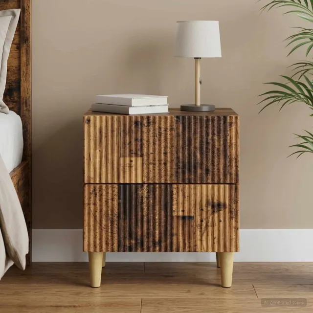 vidaXL Nachtkastje Oud hout 43 x 34,5 x 48 cm Bewerkt hout bruin, foto 2