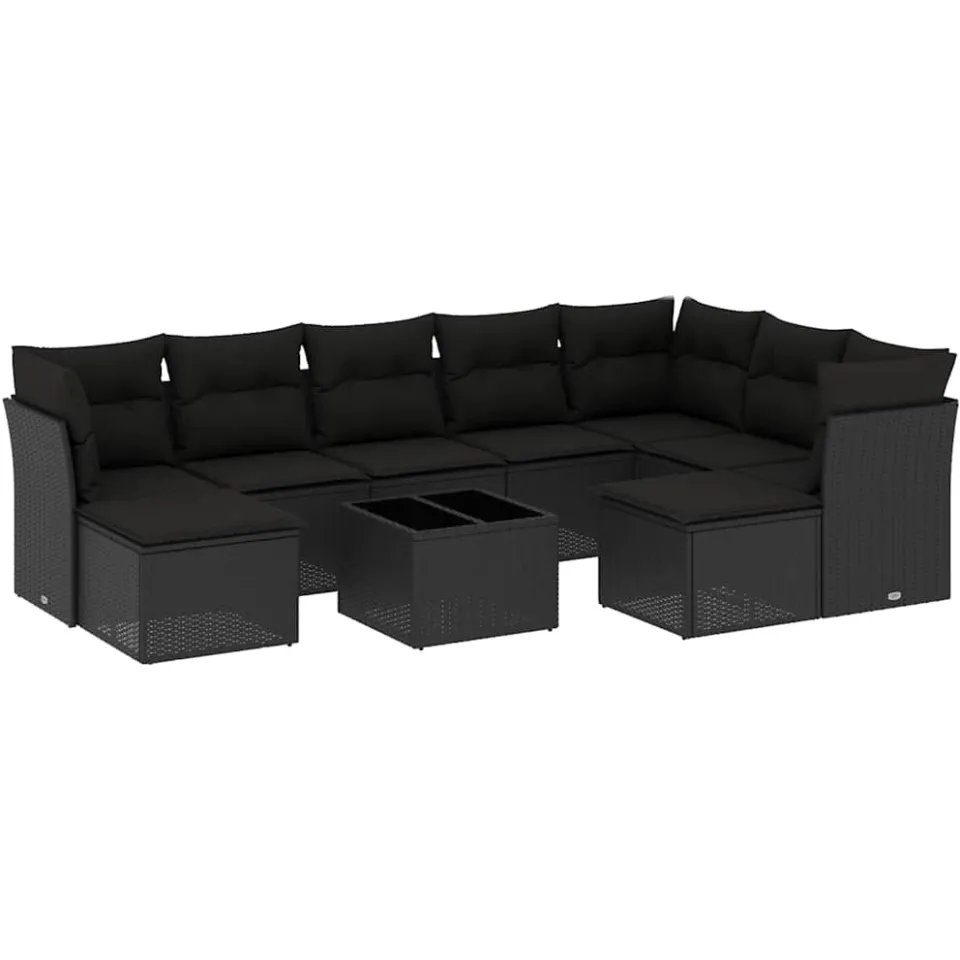 vidaXL 10-delige Loungeset met kussens poly rattan zwart, foto 3