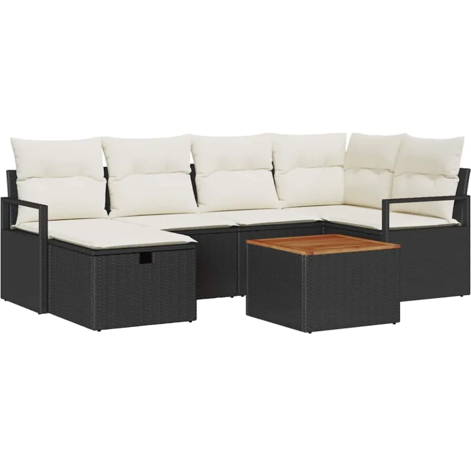 vidaXL Tuinbankenset 7 st Zwart poly rattan