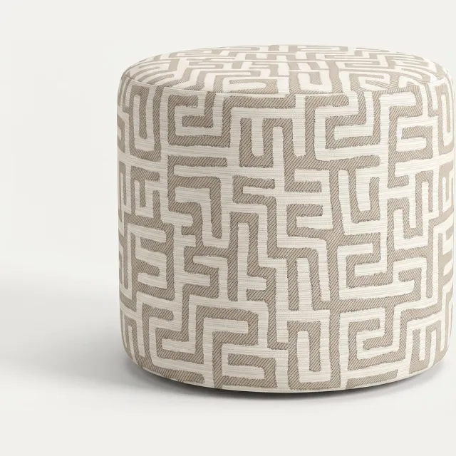 Mörgenn Poef Maze Lin Beige - Ronde Poef en Voetenbank - Jacquard Labyrint - 50x50x50 cm
