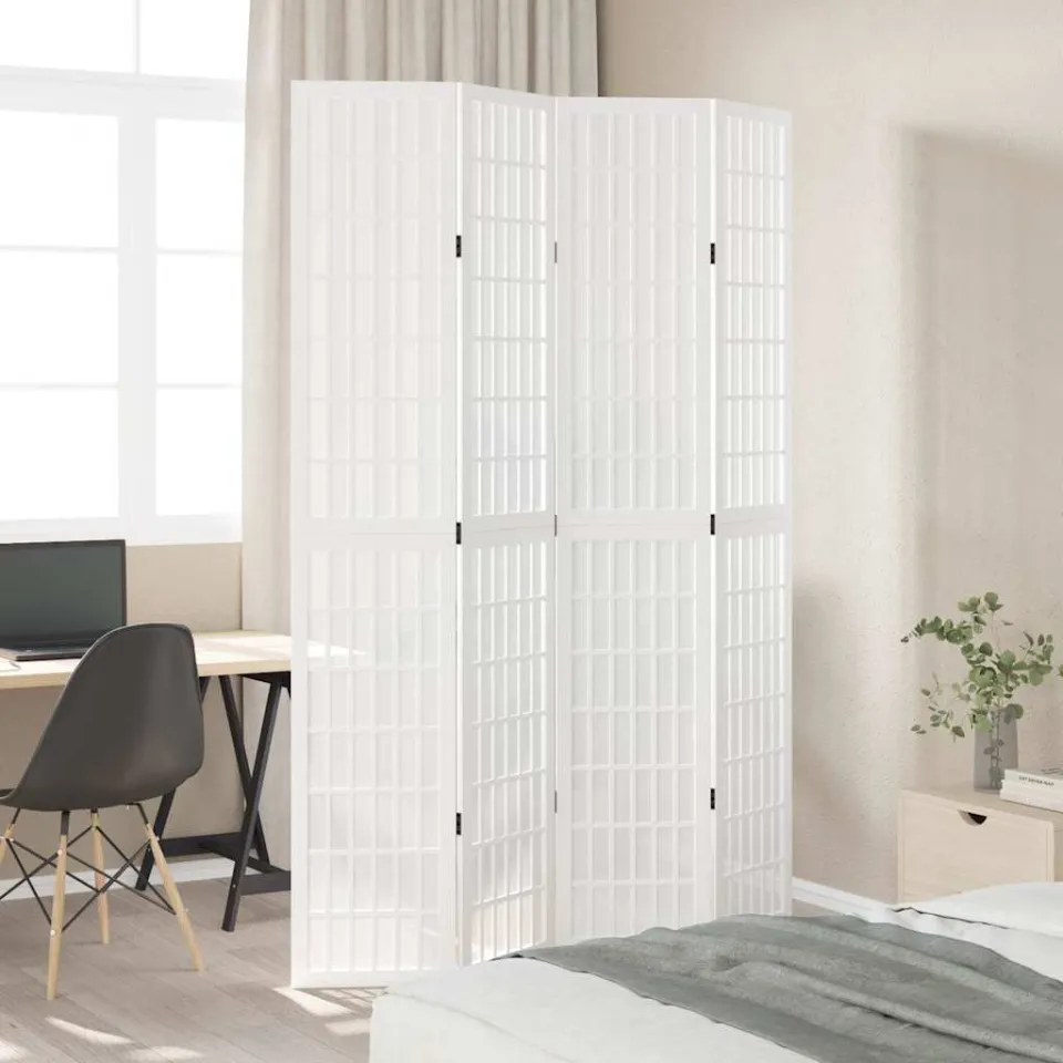 vidaXL Kamerscherm met 4 panelen massief paulowniahout wit, foto 2