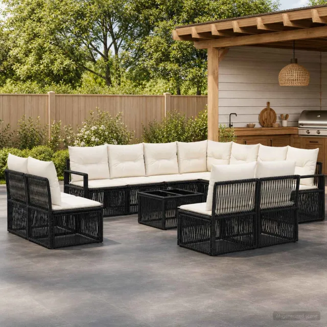vidaXL Tuinbankenset 12 st Zwart poly rattan, foto 2