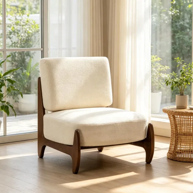 MODFU Fauteuil - Gewatteerde Zitting - Houten Frame - Woonkamer - Crème