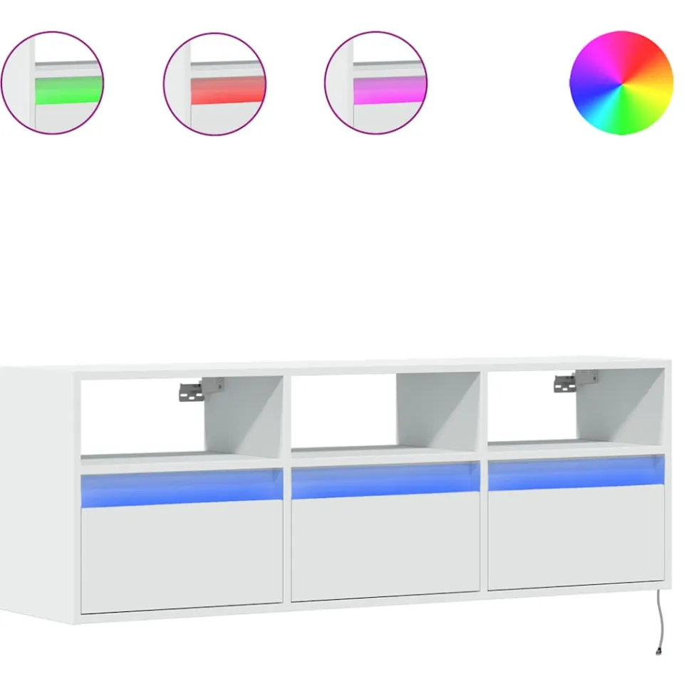 vidaXL Tv-wandmeubel met LED-verlichting 130x31x45 cm wit, foto 3
