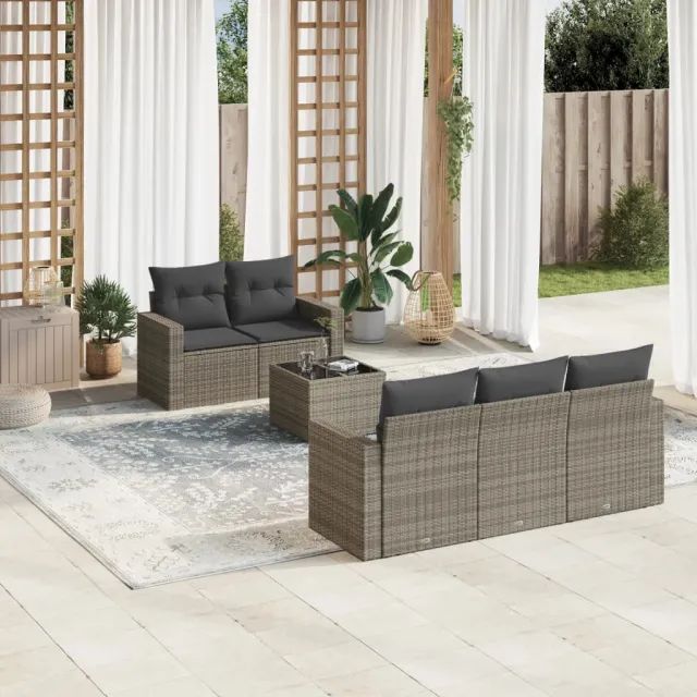 vidaXL 6-delige Loungeset met kussens poly rattan grijs, foto 2