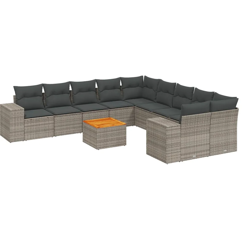vidaXL 11-delige Loungeset met kussens poly rattan grijs, foto 3