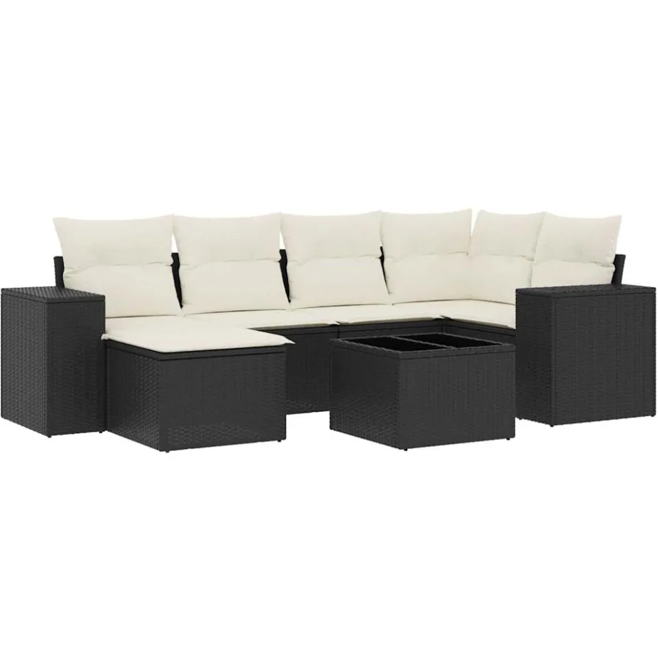 vidaXL 7-delige Loungeset met kussens poly rattan zwart