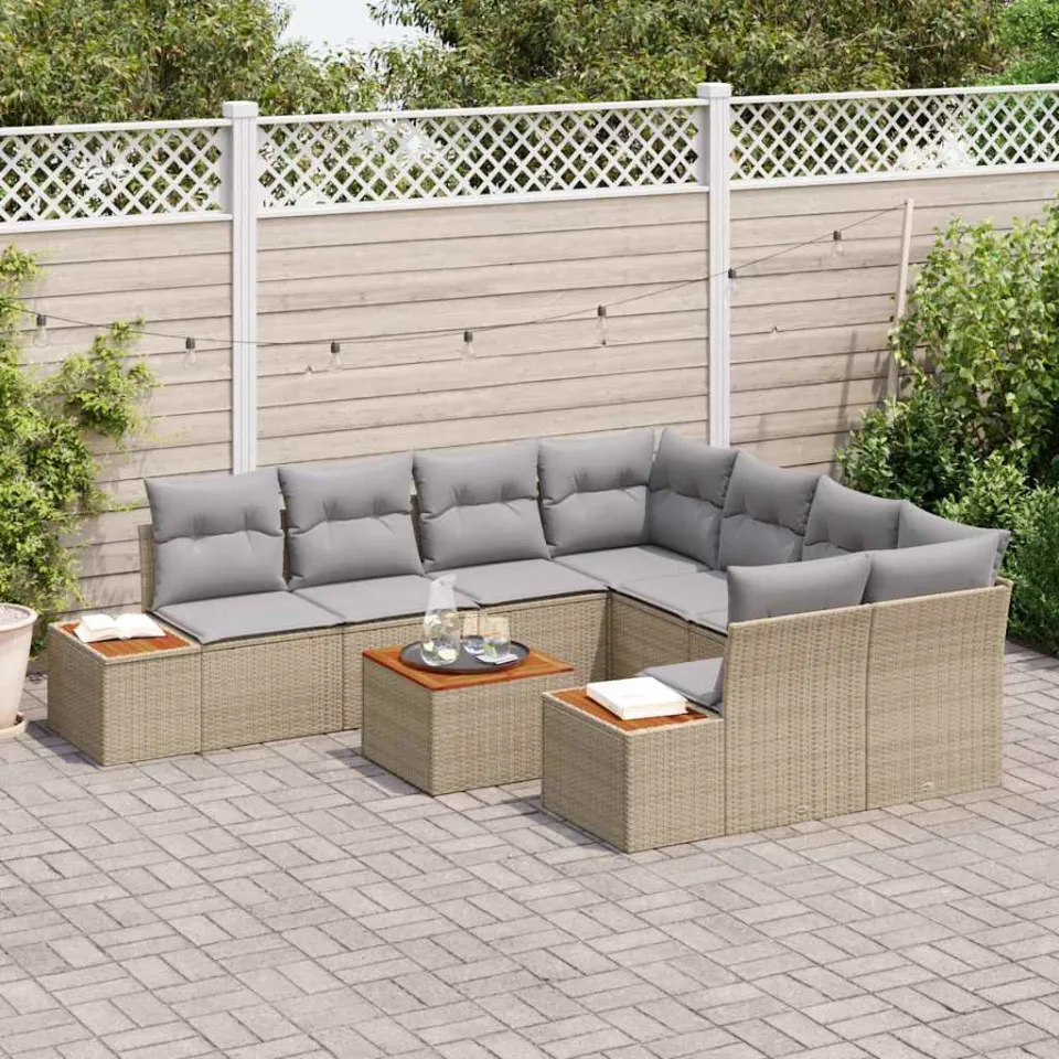 vidaXL Tuinbankenset 9 st Beige Poly riet, foto 3
