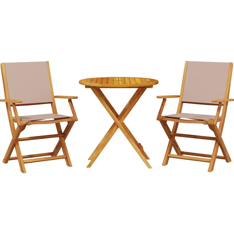 vidaXL 3-delige Bistroset stof en massief hout taupe, foto 3