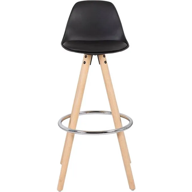 Saphly Barkrukken Set 75cm Zwart - Zithoogte 75cm, Kunstleer en Bruin frame - Voor Eetkamer, Keuken en Woonkamer