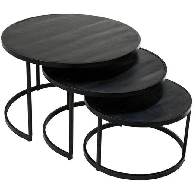 Rousseau Salontafel 'Lennox' 3-delig Mango Hout Zwart