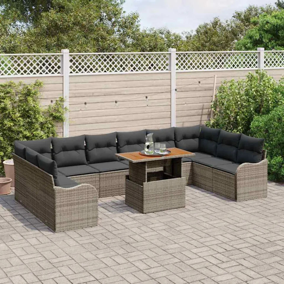 vidaXL Tuin Sofa Set 11 st Grijs Poly riet, foto 2