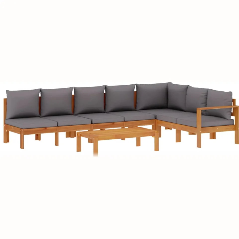 vidaXL 5-delige Loungeset met kussens massief acaciahout Grijs