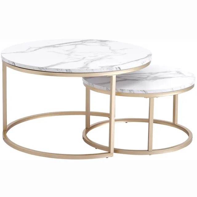 NordHaus Salontafel - Ronde Bijzettafel Set van 2 - 2-in-1 Nesting Ontwerp - Ruimtebesparend - Modern Woonkamer Meubel-80cm wit