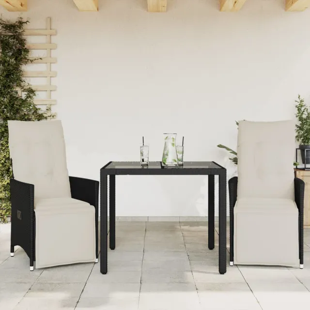 vidaXL 3-delige Bistroset met kussens poly rattan zwart, foto 2