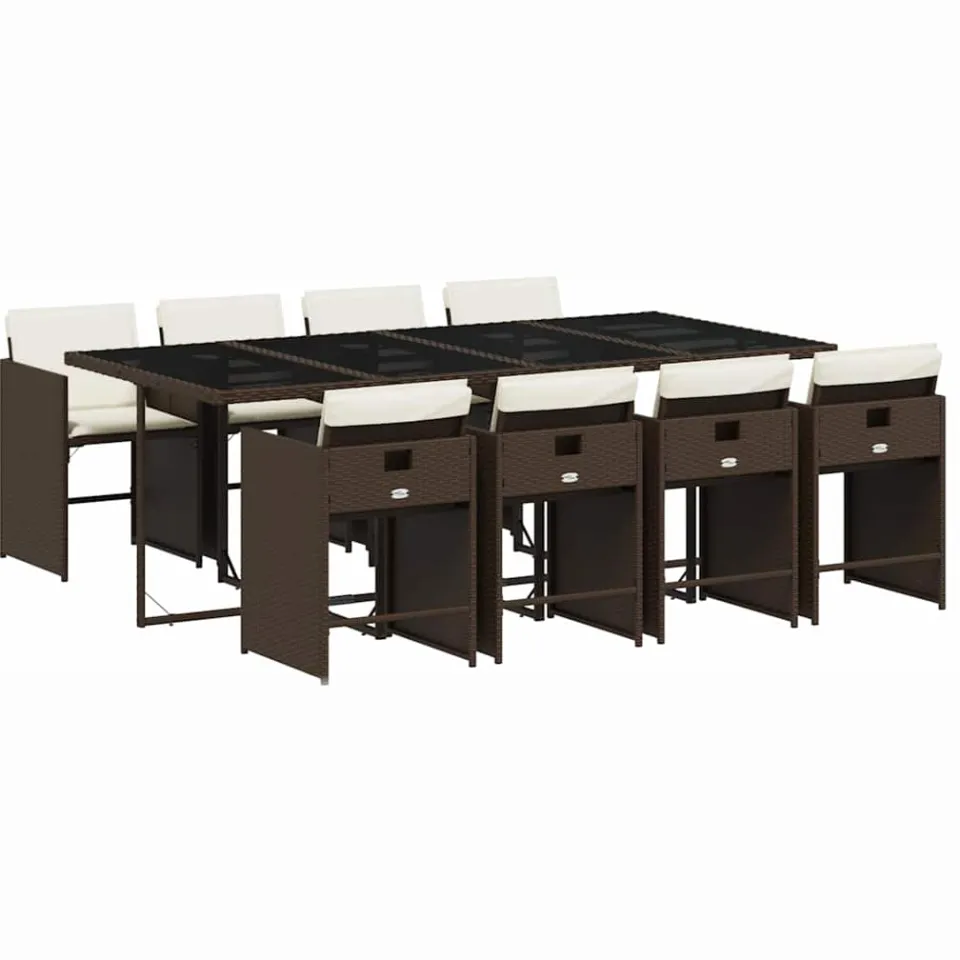 vidaXL 9-delige Tuinset met kussens poly rattan bruin, foto 3