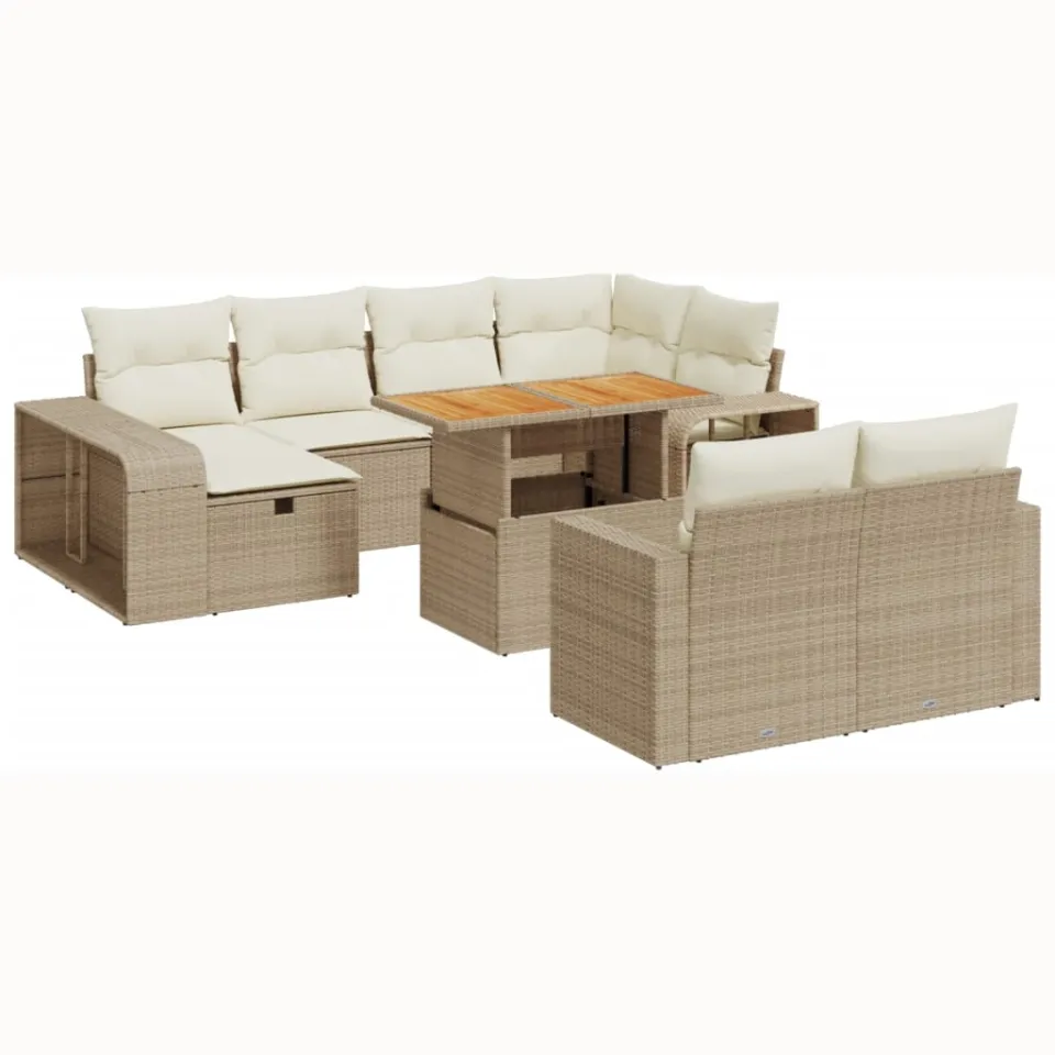 vidaXL 11-delige Tuinset met kussens poly rattan beige