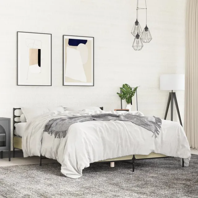 vidaXL Bedframe bewerkt hout metaal sonoma eikenkleurig 150x200 cm Bruin