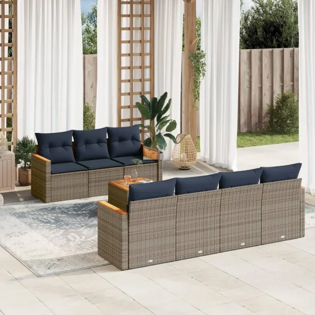 vidaXL 8-delige tuinbankset met kussens, grijs polyrotan, foto 2