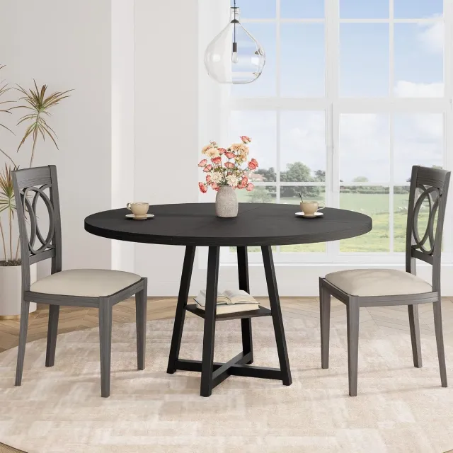 Danky Ronde Eettafel 120cm - Zwart Hout Keukentafel Zwart Metaal 136kg
