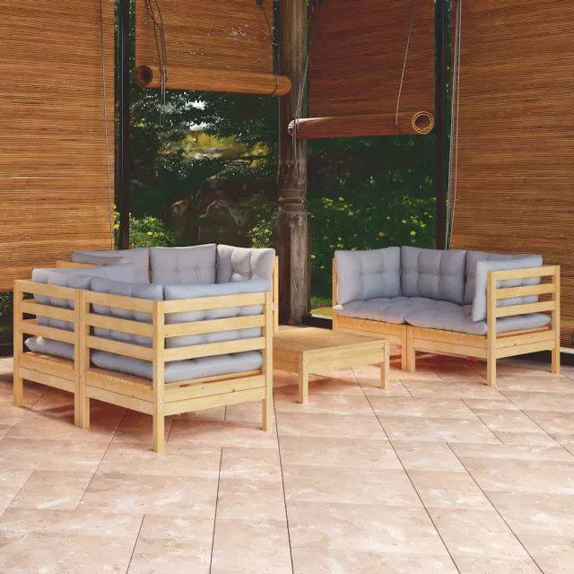 vidaXL 7-delige Loungeset met grijze kussens grenenhout grijs, foto 2