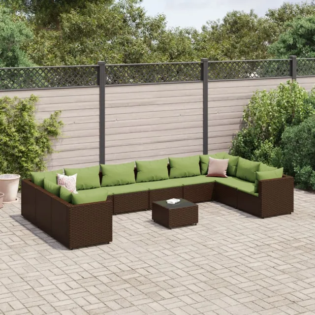 vidaXL 11-delige Loungeset met kussens poly rattan bruin, foto 2
