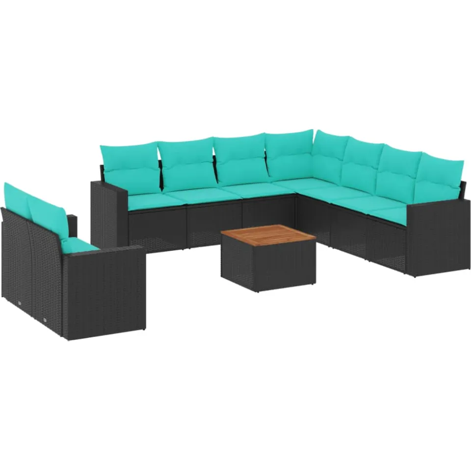 vidaXL 10-delige Loungeset met kussens poly rattan zwart, foto 3